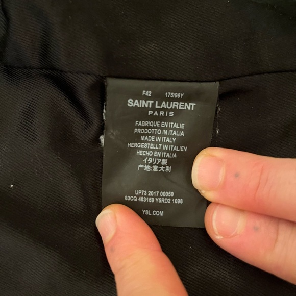 Saint Laurent Black Leather Biker Jacket with No Smoking Jacket Graphic